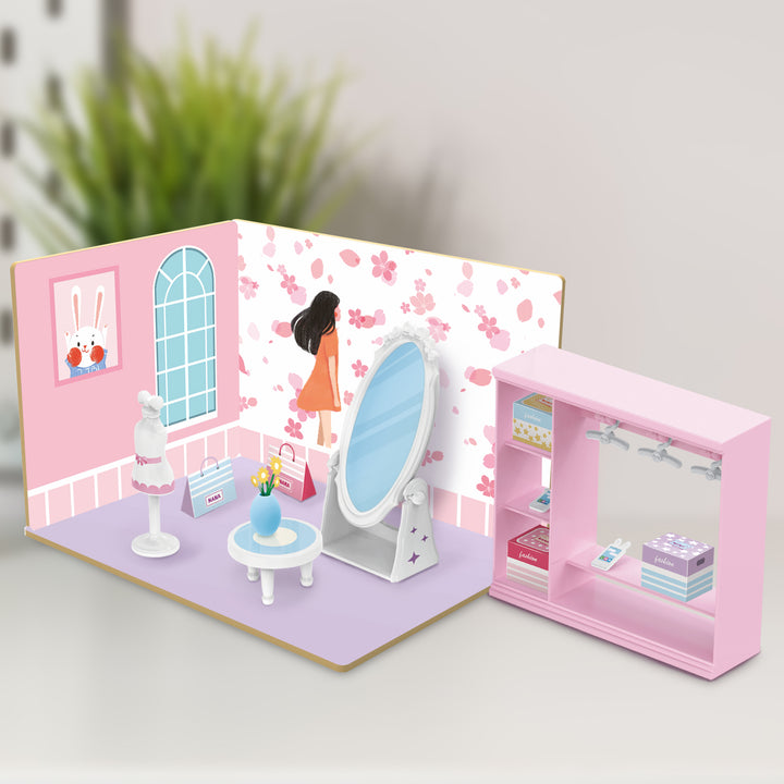 Webby DIY Dressing Room Wooden Doll House with Plastic Furniture