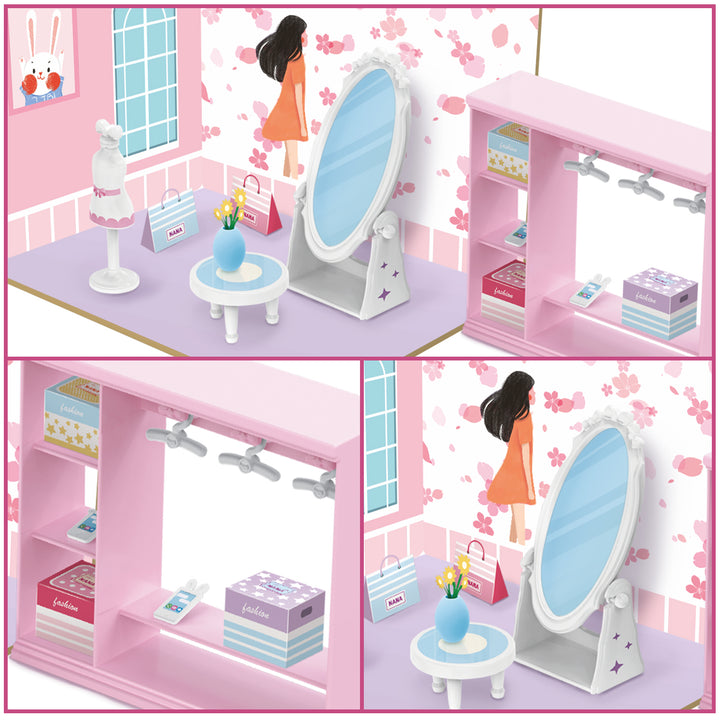 Webby DIY Dressing Room Wooden Doll House with Plastic Furniture