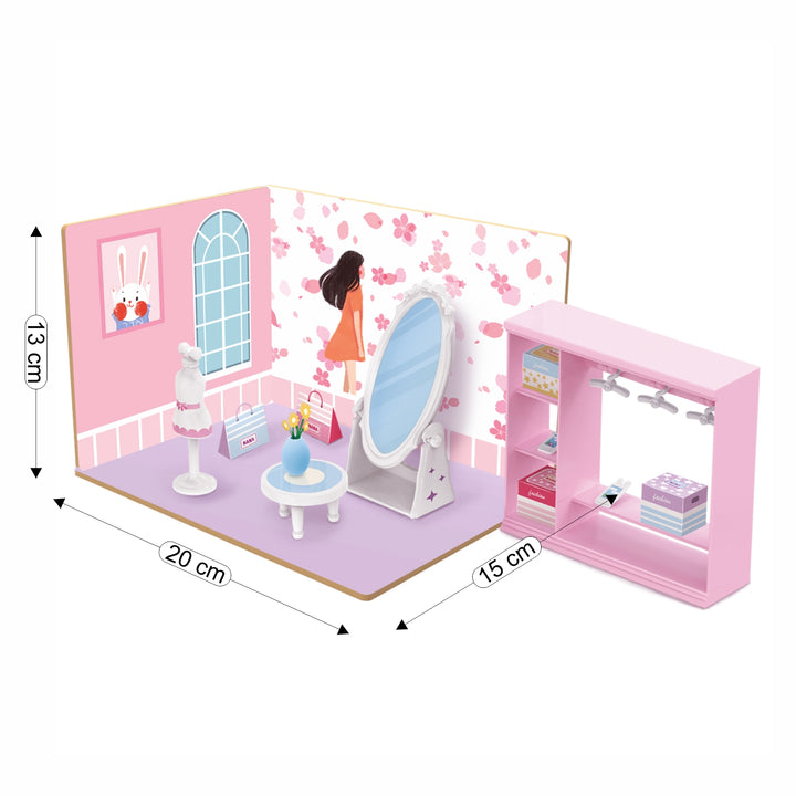 Webby DIY Dressing Room Wooden Doll House with Plastic Furniture