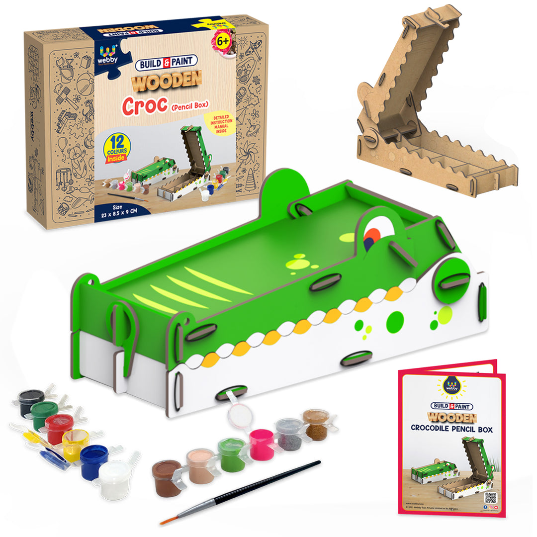 Webby DIY Animal Themed Crocodile Wooden Pencil Box