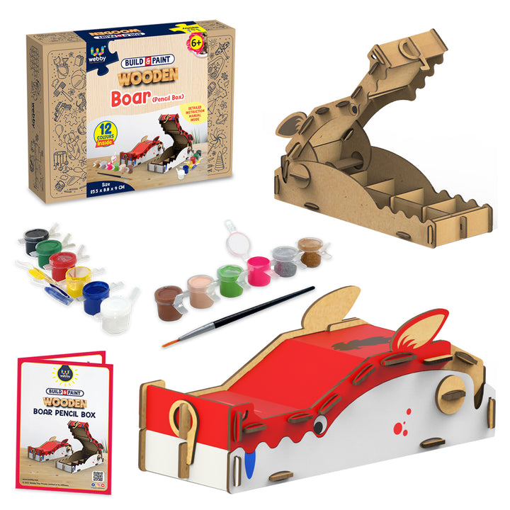 Webby DIY Animal Themed Boar Wooden Pencil Box