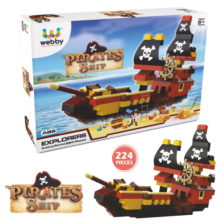 Webby Pirates Ship ABS Building Blocks Kit, (224 Pcs)