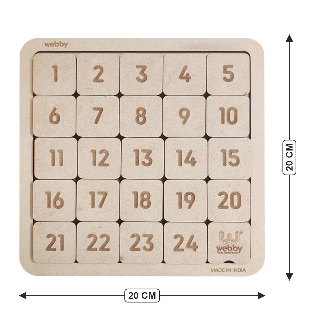 Webby Counting Number Slide Game, Brain Teaser Wooden Puzzle, 25 Pieces